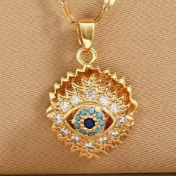 ❤️💚 New Rotatable Blue Eye Pendant Necklace, 18K Gold-Plated with CZ Accents - Picture 3 of 3